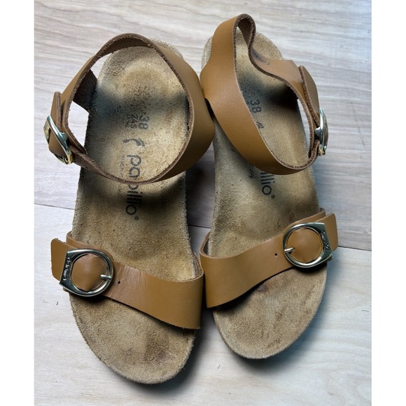 Birkenstock Papillio Soley Ring Buckle Sandal Size 38 /8 Cognac Leather Wedge